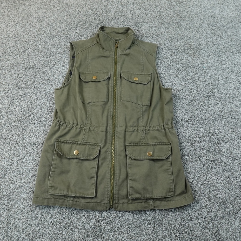 Tommy Hilfiger Vest Womens M Green Full Zip Cargo Military Utility Safari Chore